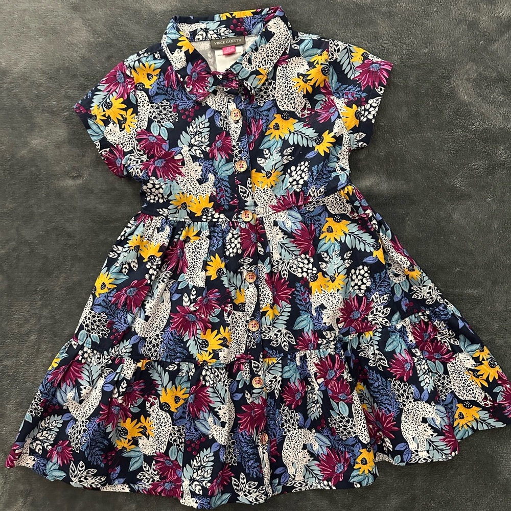 Vince Camuto Purple and Yellow Buttoned Sundress with Flutter Sleeves
